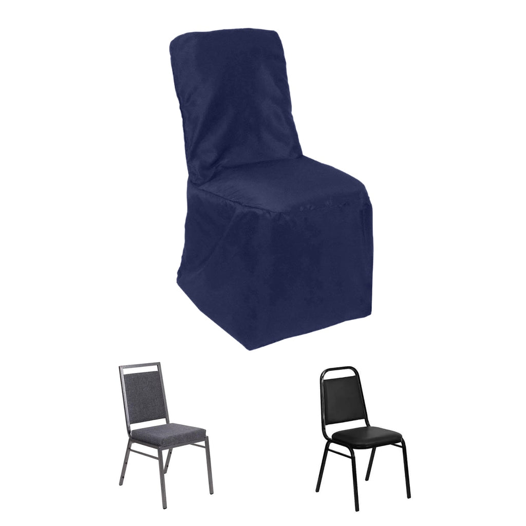 Polyester Chair Cover with Square Top for Banquet Chairs Navy Blue - Durable Reusable Slip - On Cover for Weddings & Parties - Bell Racket Store