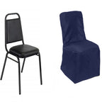 Polyester Chair Cover with Square Top for Banquet Chairs Navy Blue - Durable Reusable Slip - On Cover for Weddings & Parties - Bell Racket Store