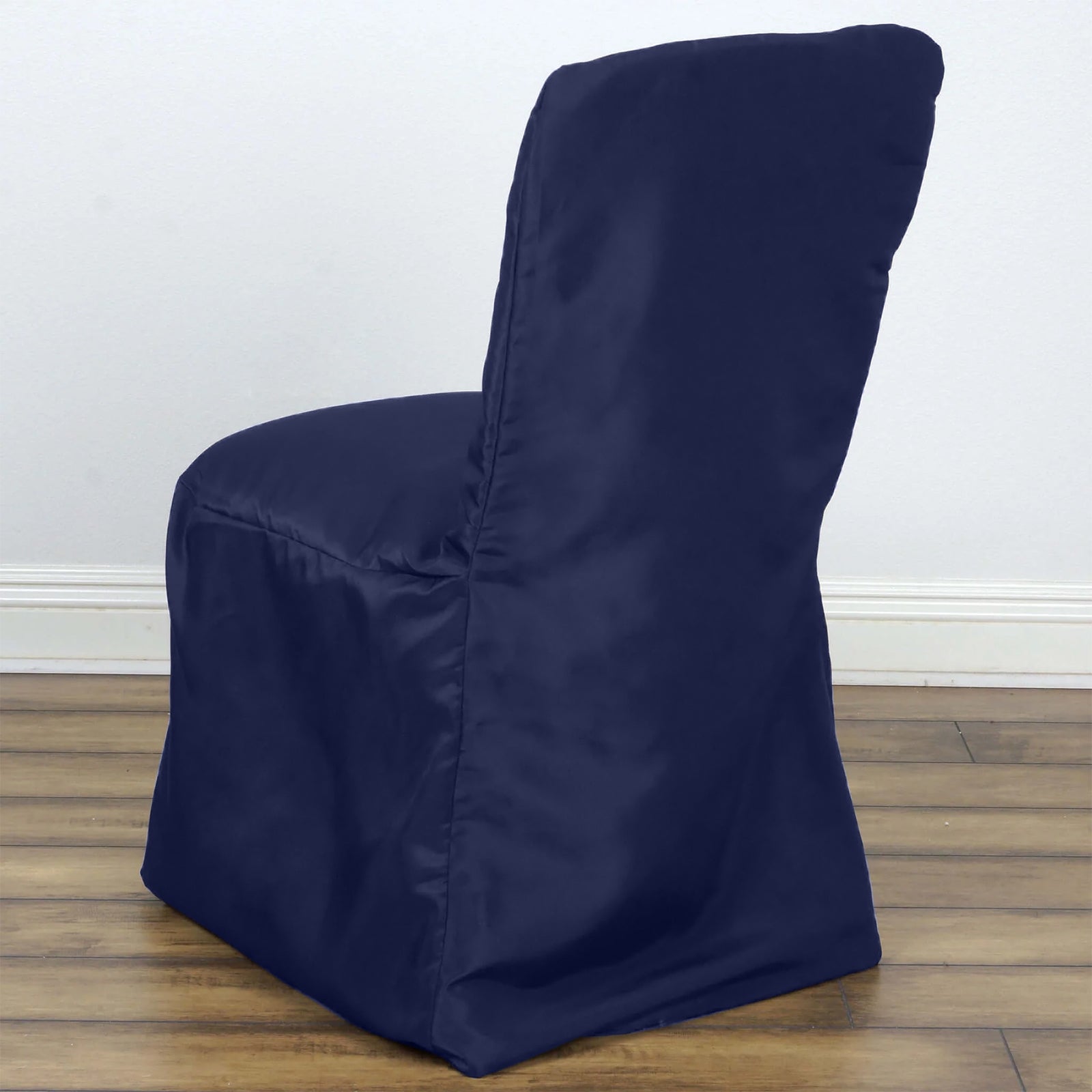 Polyester Chair Cover with Square Top for Banquet Chairs Navy Blue - Durable Reusable Slip - On Cover for Weddings & Parties - Bell Racket Store