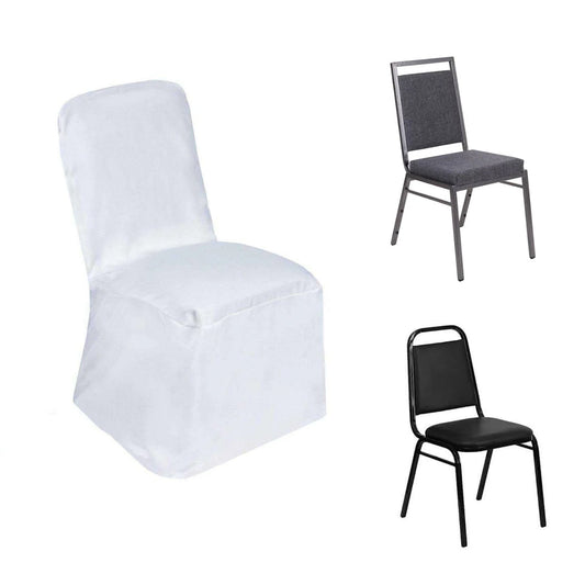 Polyester Chair Cover with Square Top for Banquet Chairs White - Durable Reusable Slip - On Cover for Weddings & Parties - NestOCart