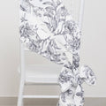Polyester Chair Sashes White Black French Toile Floral Design - Wrinkle - Resistant & Durable Chair Bows 6"x108" - Bell Racket Store