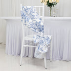 Polyester Chair Sashes White/Blue French Toile Floral Design - Wrinkle - Resistant & Durable Chair Bows for Exquisite Weddings & Banquets 6"x108" - Bell Racket Store