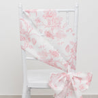 Polyester Chair Sashes White/Pink French Toile Floral Design - Wrinkle - Resistant & Durable Chair Bows 6"x108" - Bell Racket Store