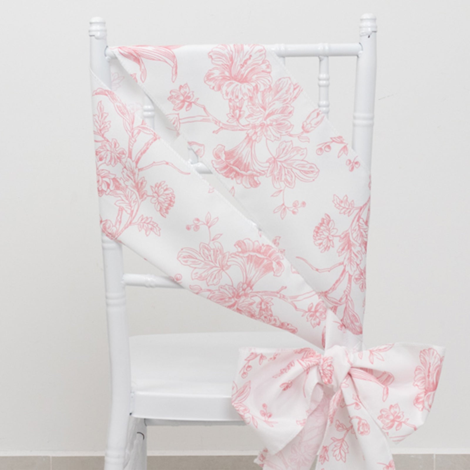 Polyester Chair Sashes White/Pink French Toile Floral Design - Wrinkle - Resistant & Durable Chair Bows 6"x108" - Bell Racket Store