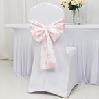 Polyester Chair Sashes White/Pink French Toile Floral Design - Wrinkle - Resistant & Durable Chair Bows 6"x108" - Bell Racket Store