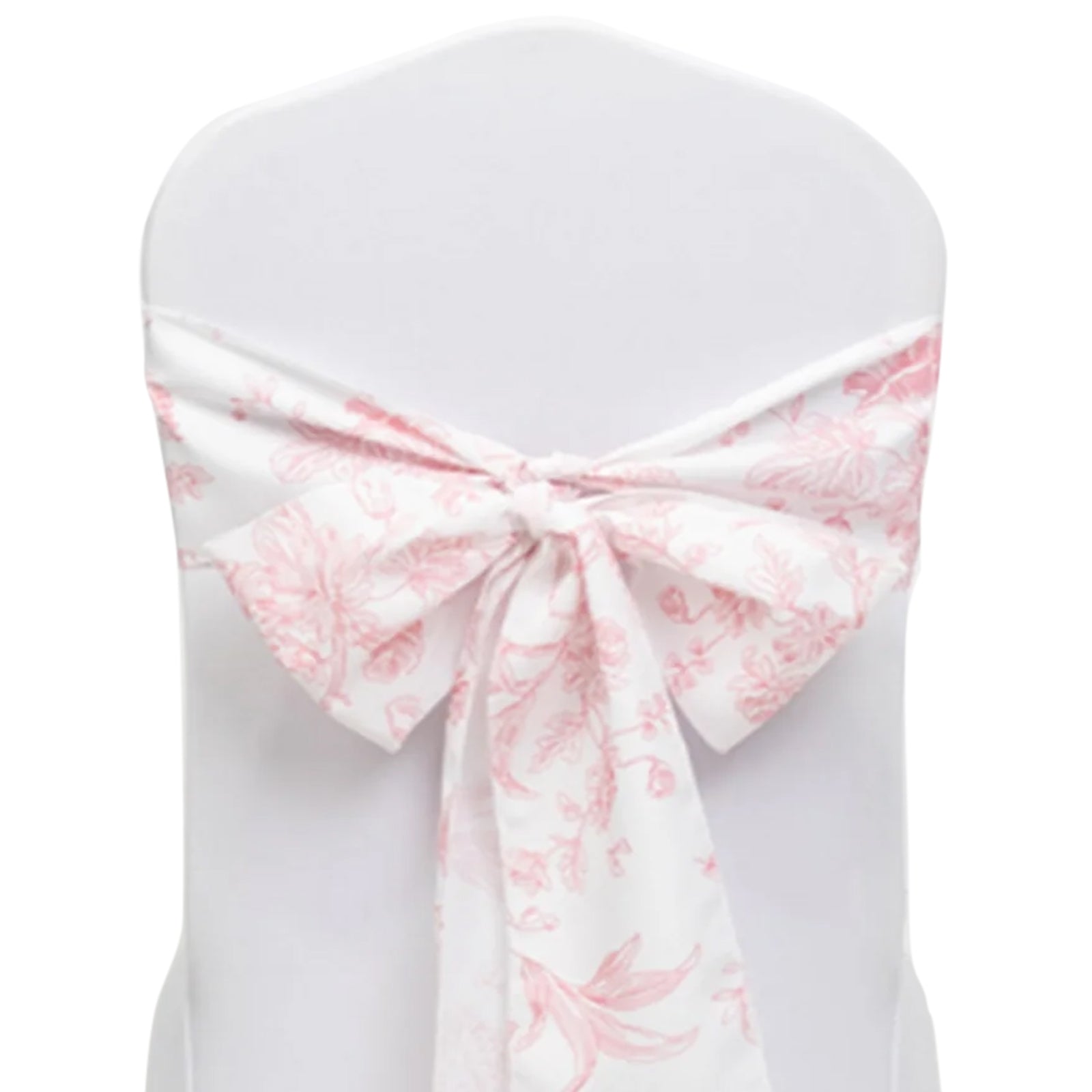Polyester Chair Sashes White/Pink French Toile Floral Design - Wrinkle - Resistant & Durable Chair Bows 6"x108" - Bell Racket Store