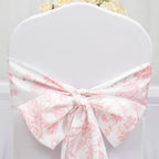 Polyester Chair Sashes White/Pink French Toile Floral Design - Wrinkle - Resistant & Durable Chair Bows 6"x108" - Bell Racket Store