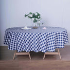 Polyester 108" Round Tablecloth White/Navy Blue - Checkered Buffalo Plaid Table Cover