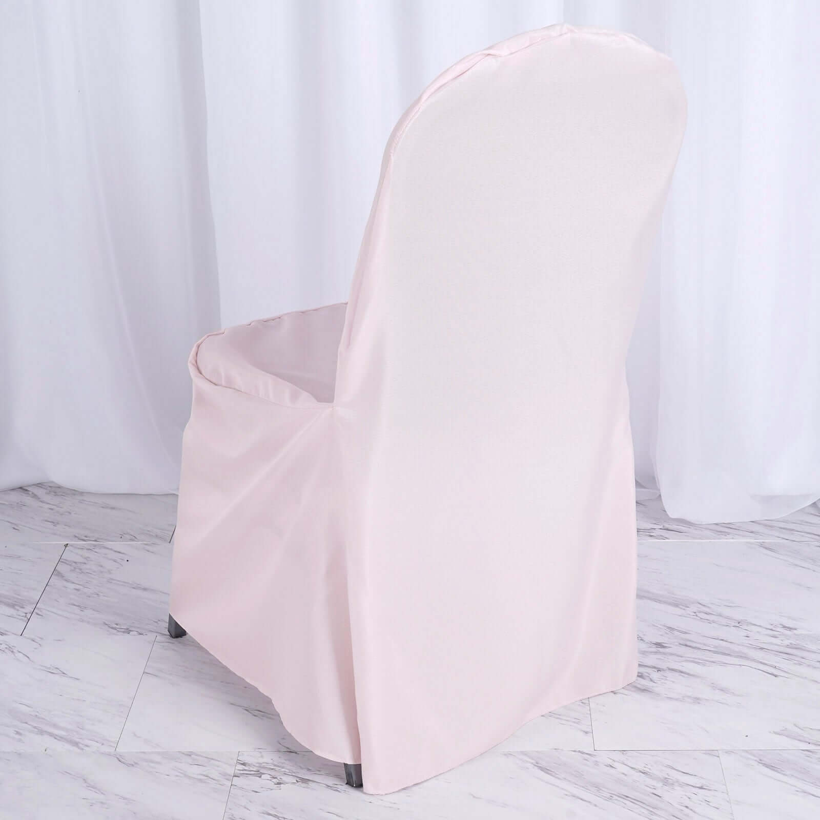 Polyester Slip On Banquet Chair Covers Blush - Stain-Resistant Reusable Durable Fabric