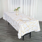 Polyester 60"x102" Rectangle Tablecloth White with Gold Foil Geometric Pattern - Wrinkle-Resistant and Durable Table Cover for Weddings & Events
