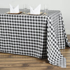 Polyester 90"x156" Rectangle Tablecloth White/Black - Seamless Checkered Buffalo Plaid Design for Rustic Occasions