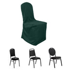 Polyester Slip On Banquet Chair Covers Hunter Emerald Green - Stain-Resistant Reusable Durable Fabric