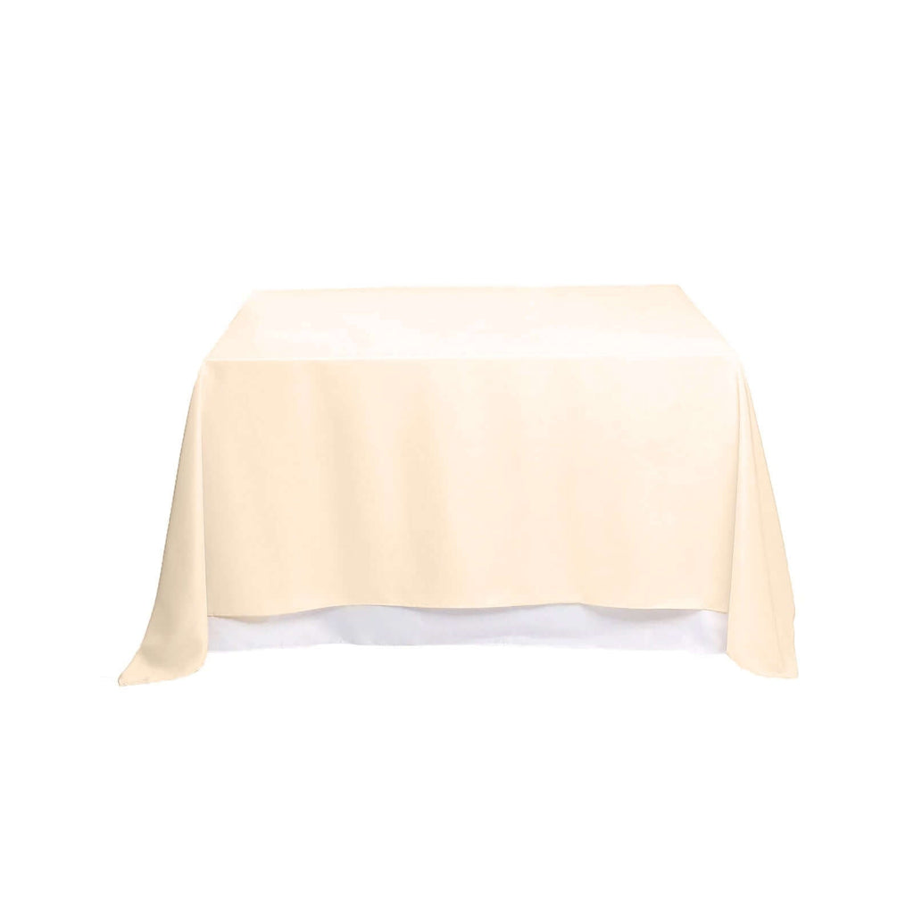 Polyester 90"x90" Table Overlay Square Tablecloth Beige - Wrinkle-Resistant & Durable Table Cover