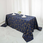 Polyester 90"x132" Rectangle Tablecloth Navy Blue with Gold Foil Geometric Pattern - Wrinkle-Resistant Seamless Table Cover