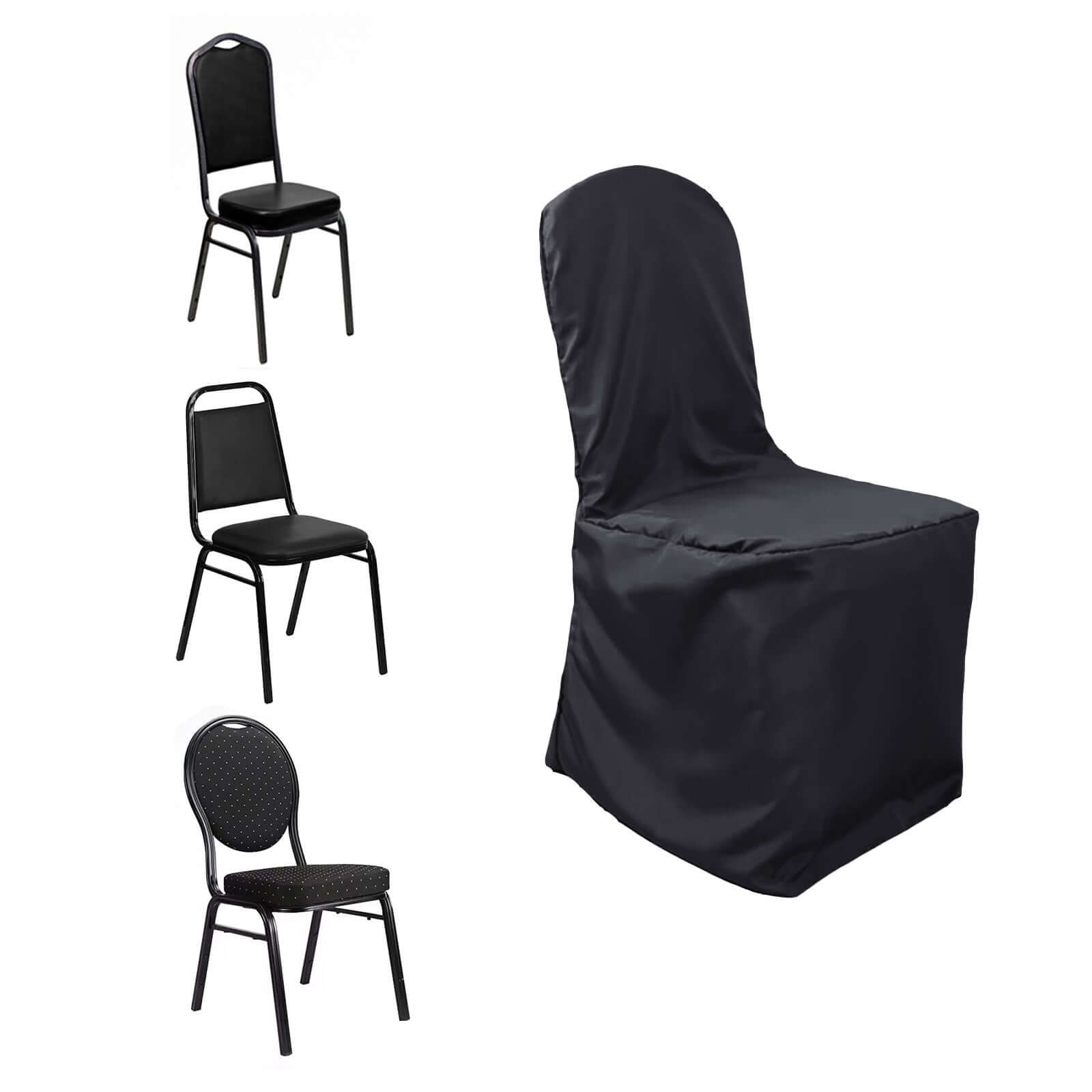 Polyester Slip On Banquet Chair Covers Black - Stain - Resistant Reusable Durable Fabric - NestOCart