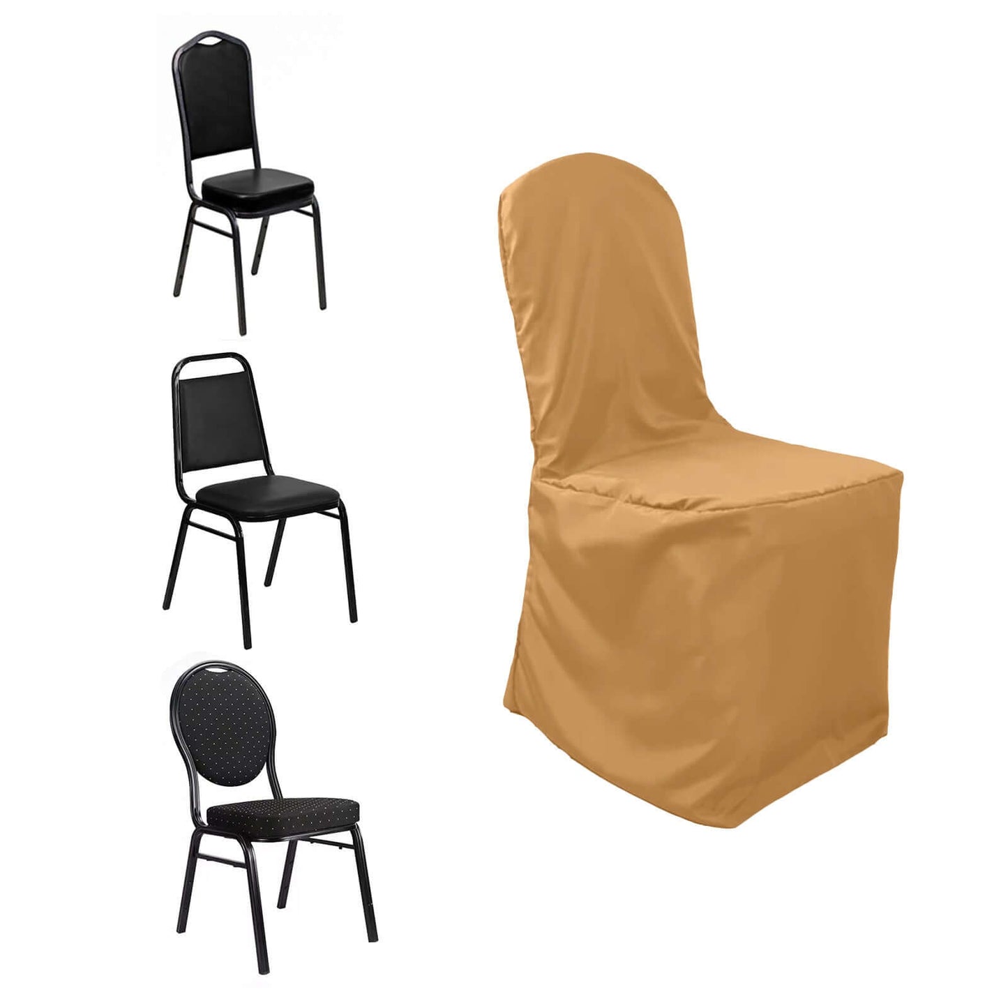 Polyester Slip On Banquet Chair Covers Gold - Stain-Resistant Reusable Durable Fabric