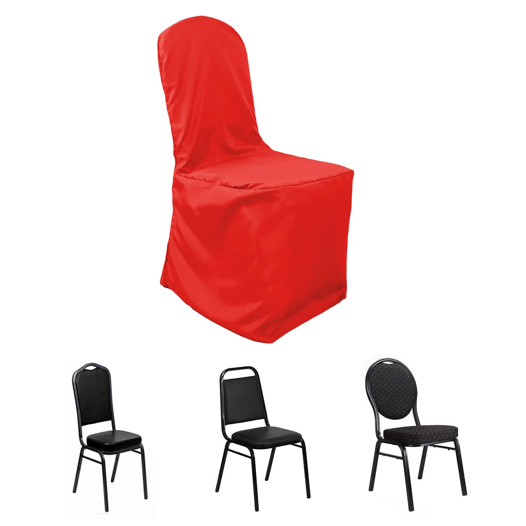 Polyester Slip On Banquet Chair Covers Red - Stain - Resistant Reusable Durable Fabric - Bell Racket Store