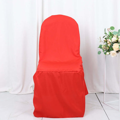 Polyester Slip On Banquet Chair Covers Red - Stain - Resistant Reusable Durable Fabric - Bell Racket Store