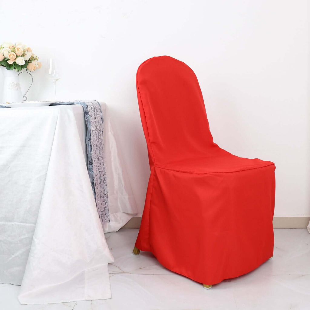 Polyester Slip On Banquet Chair Covers Red - Stain - Resistant Reusable Durable Fabric - Bell Racket Store