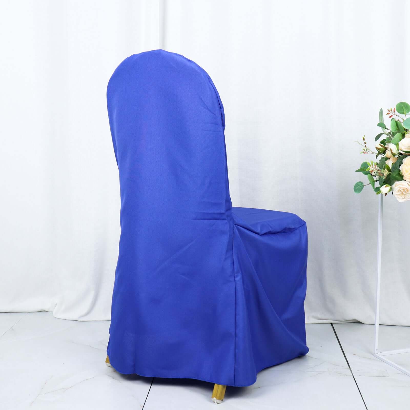 Polyester Slip On Banquet Chair Covers Royal Blue - Stain - Resistant Reusable Durable Fabric - Bell Racket Store