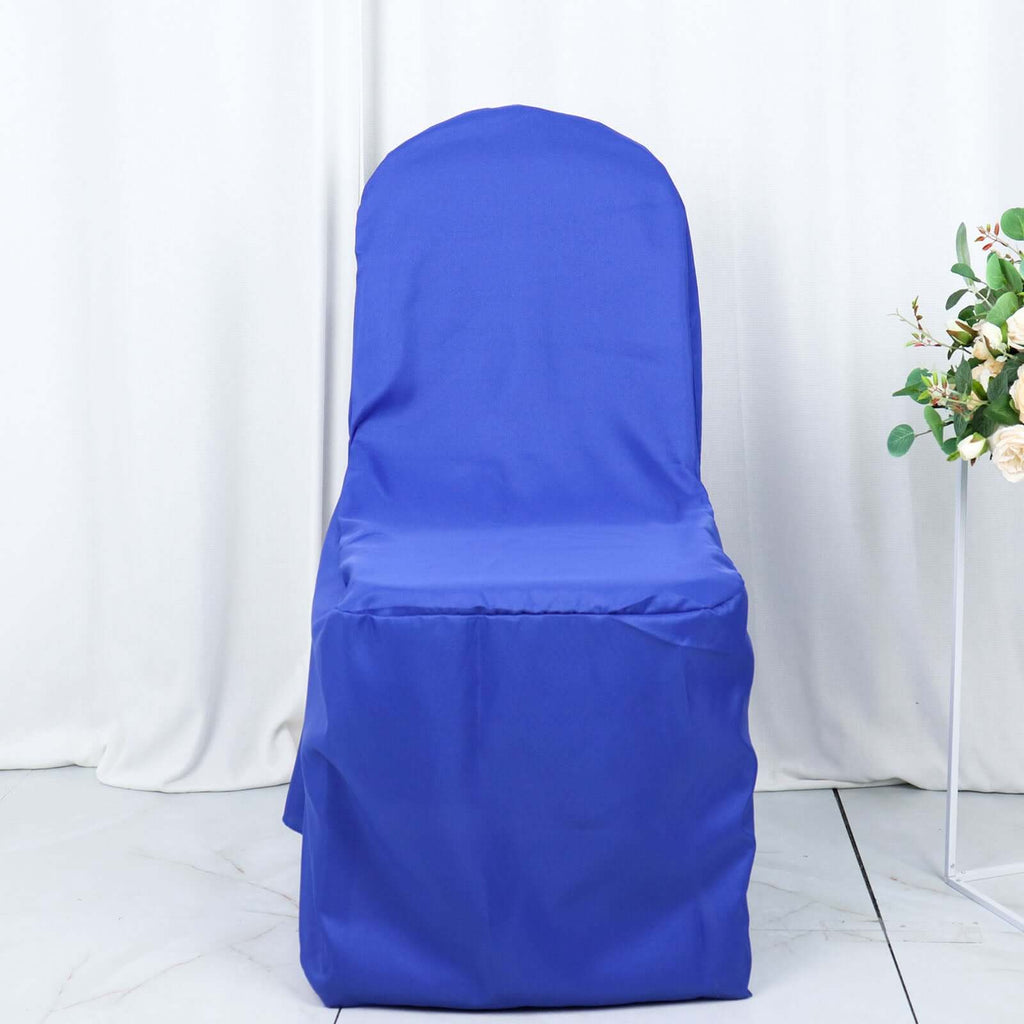 Polyester Slip On Banquet Chair Covers Royal Blue - Stain - Resistant Reusable Durable Fabric - Bell Racket Store