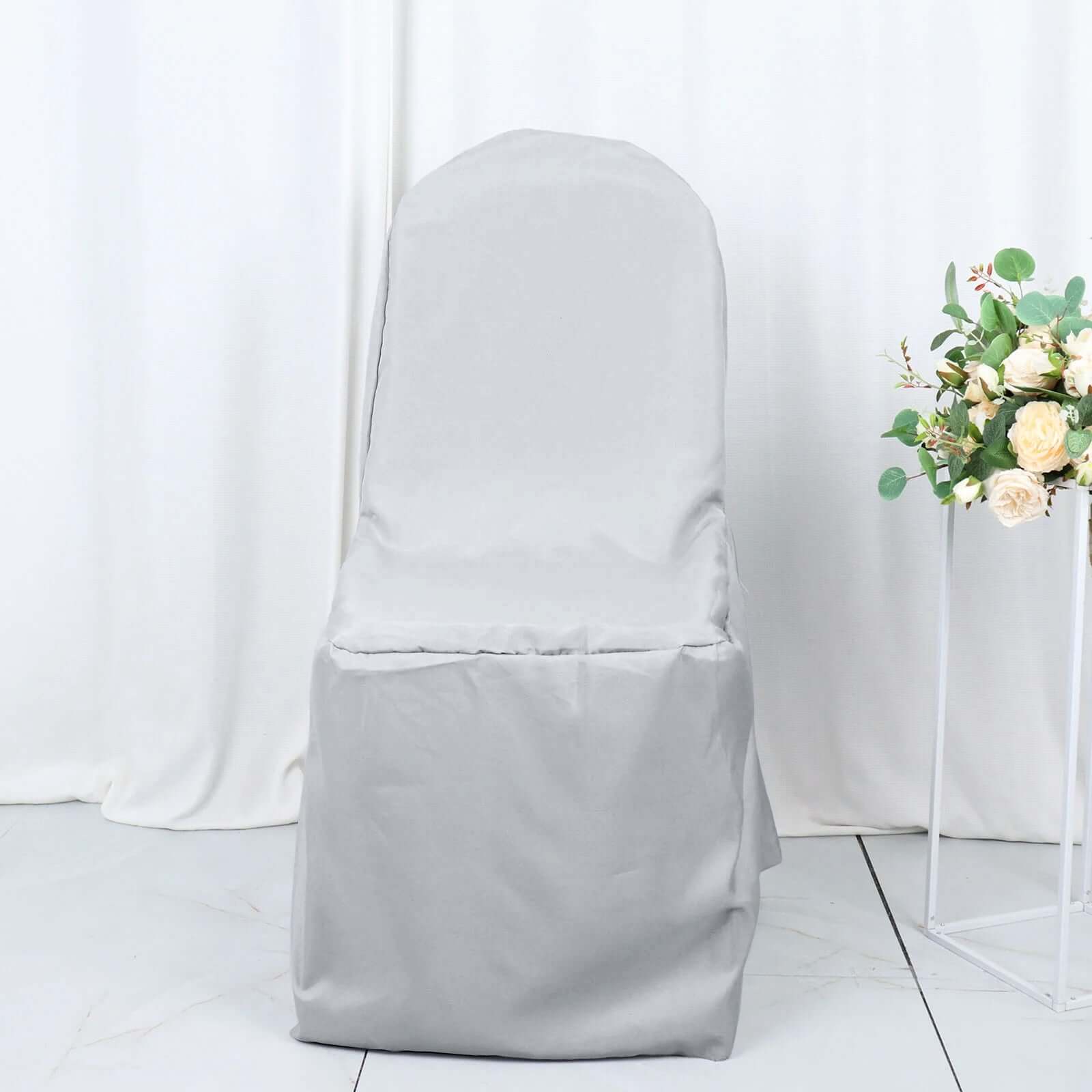 Polyester Slip On Banquet Chair Covers Silver - Stain - Resistant Reusable Durable Fabric - Bell Racket Store