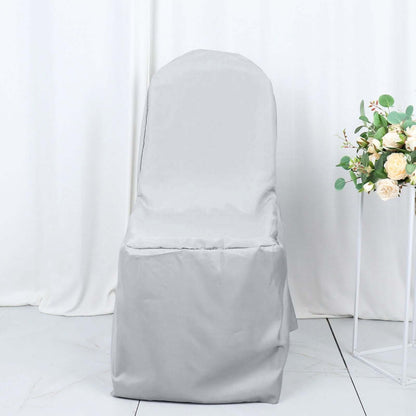 Polyester Slip On Banquet Chair Covers Silver - Stain - Resistant Reusable Durable Fabric - Bell Racket Store