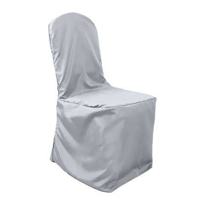 Polyester Slip On Banquet Chair Covers Silver - Stain - Resistant Reusable Durable Fabric - Bell Racket Store