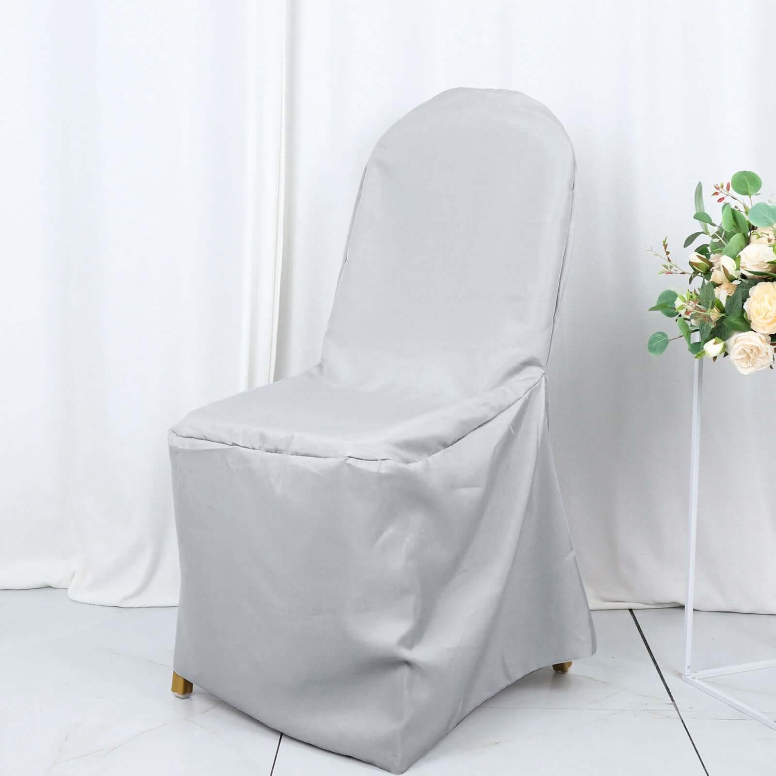 Polyester Slip On Banquet Chair Covers Silver - Stain - Resistant Reusable Durable Fabric - Bell Racket Store