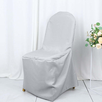 Polyester Slip On Banquet Chair Covers Silver - Stain - Resistant Reusable Durable Fabric - Bell Racket Store