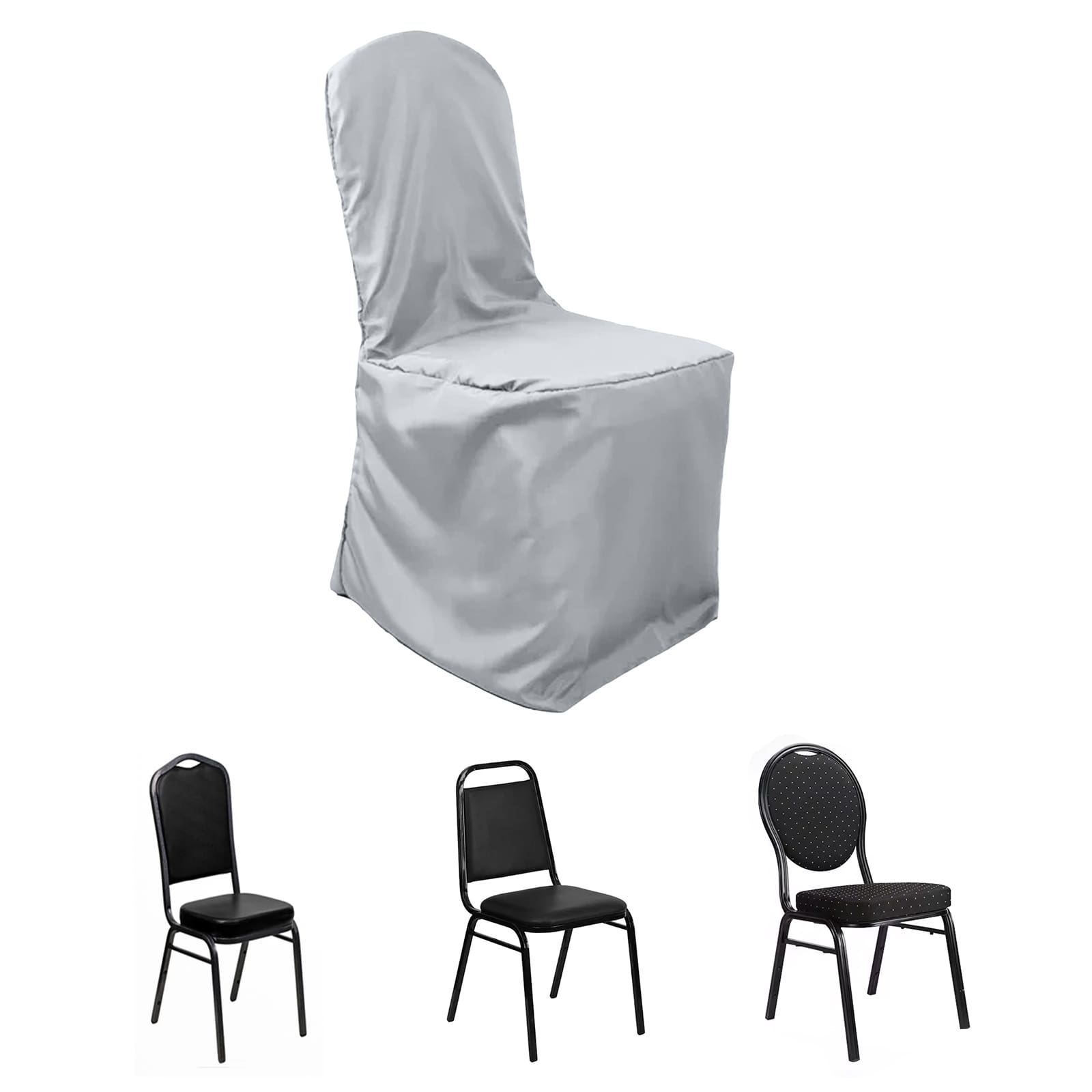 Polyester Slip On Banquet Chair Covers Silver - Stain - Resistant Reusable Durable Fabric - Bell Racket Store