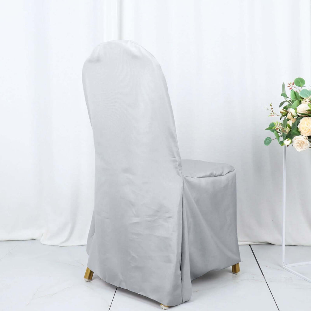 Polyester Slip On Banquet Chair Covers Silver - Stain - Resistant Reusable Durable Fabric - Bell Racket Store