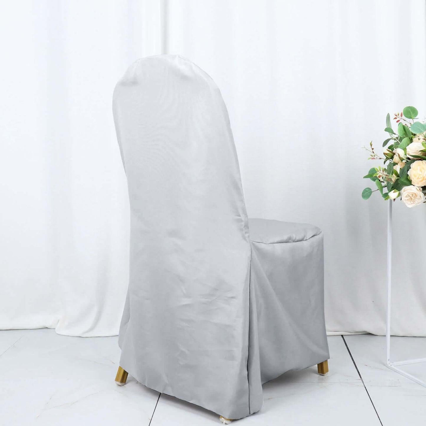 Polyester Slip On Banquet Chair Covers Silver - Stain - Resistant Reusable Durable Fabric - Bell Racket Store