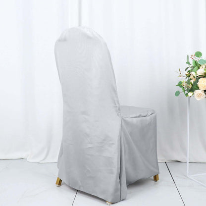 Polyester Slip On Banquet Chair Covers Silver - Stain - Resistant Reusable Durable Fabric - Bell Racket Store