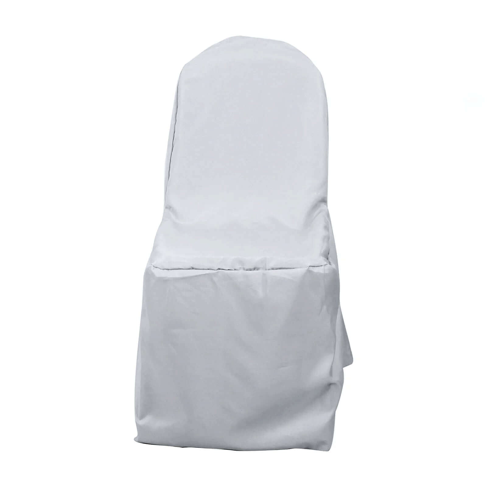 Polyester Slip On Banquet Chair Covers Silver - Stain - Resistant Reusable Durable Fabric - Bell Racket Store