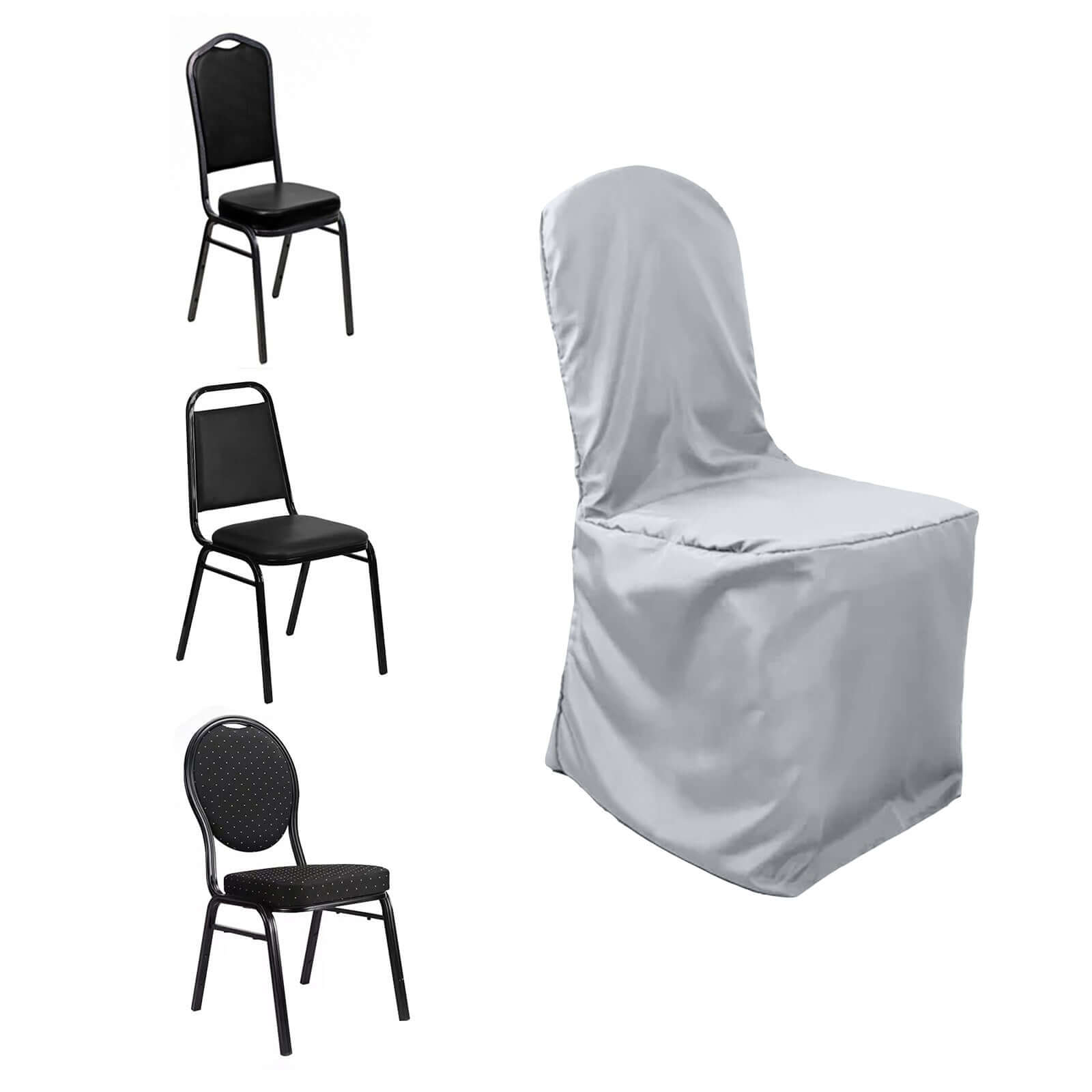 Polyester Slip On Banquet Chair Covers Silver - Stain - Resistant Reusable Durable Fabric - Bell Racket Store