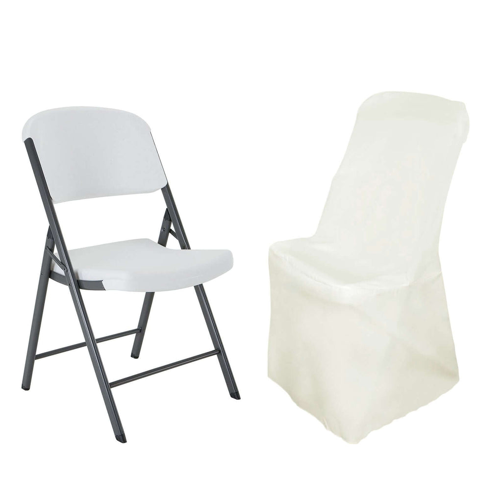 Polyester Chair Cover for Folding Lifetime Chairs Ivory - Reusable Durable Slip-On Cover
