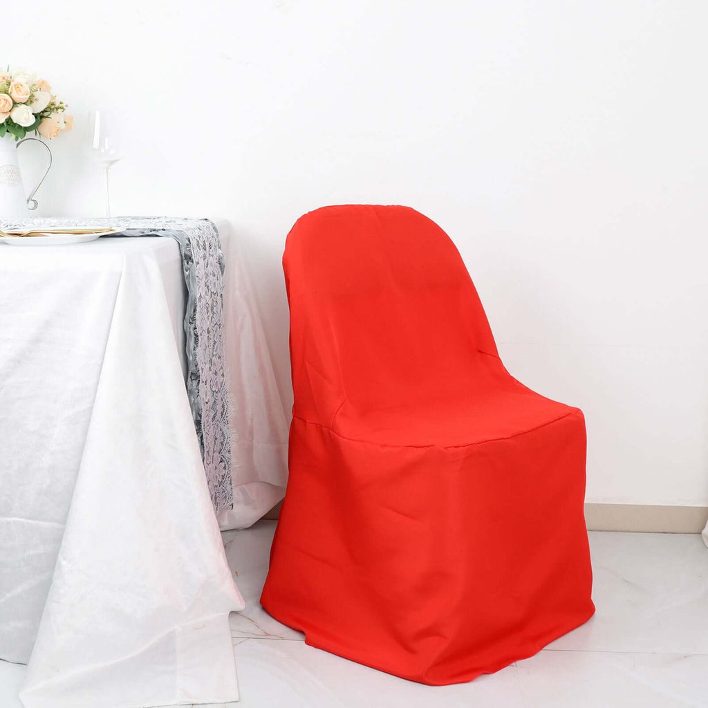 Polyester Slip On Folding Chair Covers Red - Stain - Resistant Reusable Durable Fabric - Bell Racket Store