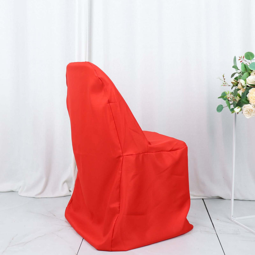 Polyester Slip On Folding Chair Covers Red - Stain - Resistant Reusable Durable Fabric - Bell Racket Store