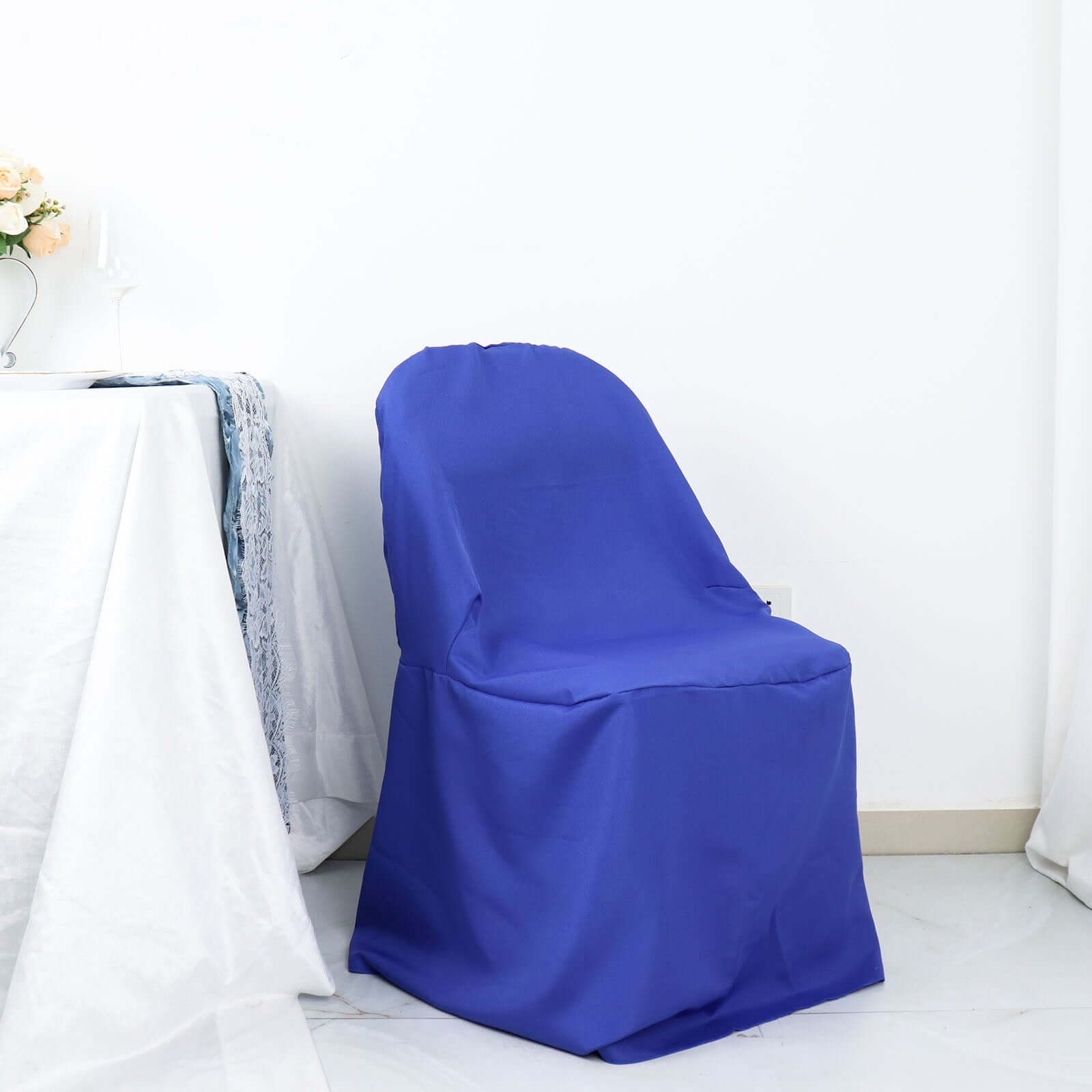 Polyester Slip On Folding Chair Covers Royal Blue - Stain - Resistant Reusable Durable Fabric - Bell Racket Store