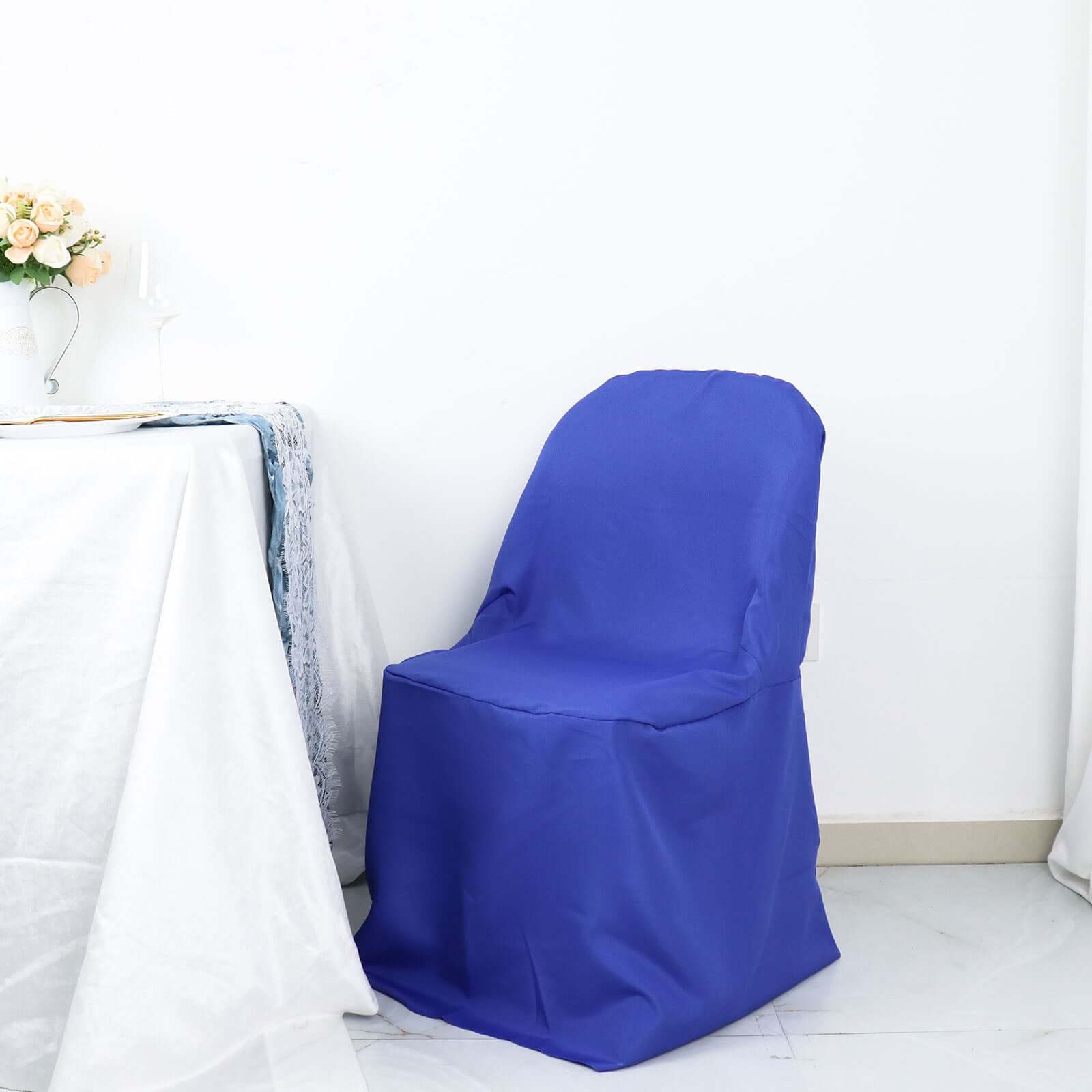 Polyester Slip On Folding Chair Covers Royal Blue - Stain - Resistant Reusable Durable Fabric - Bell Racket Store