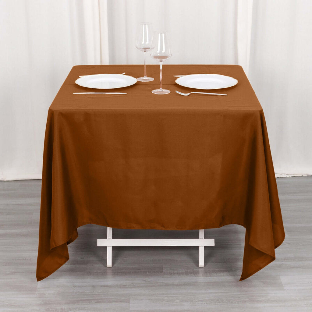 Polyester Square 70"x70" Tablecloth Cinnamon Brown - Wrinkle - Resistant & Durable Table Cover - Bell Racket Store