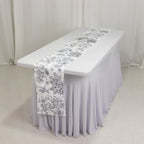 Polyester Table Runner 12"x108" White with Black French Toile Floral Print Reusable Table DÃ©cor - Bell Racket Store