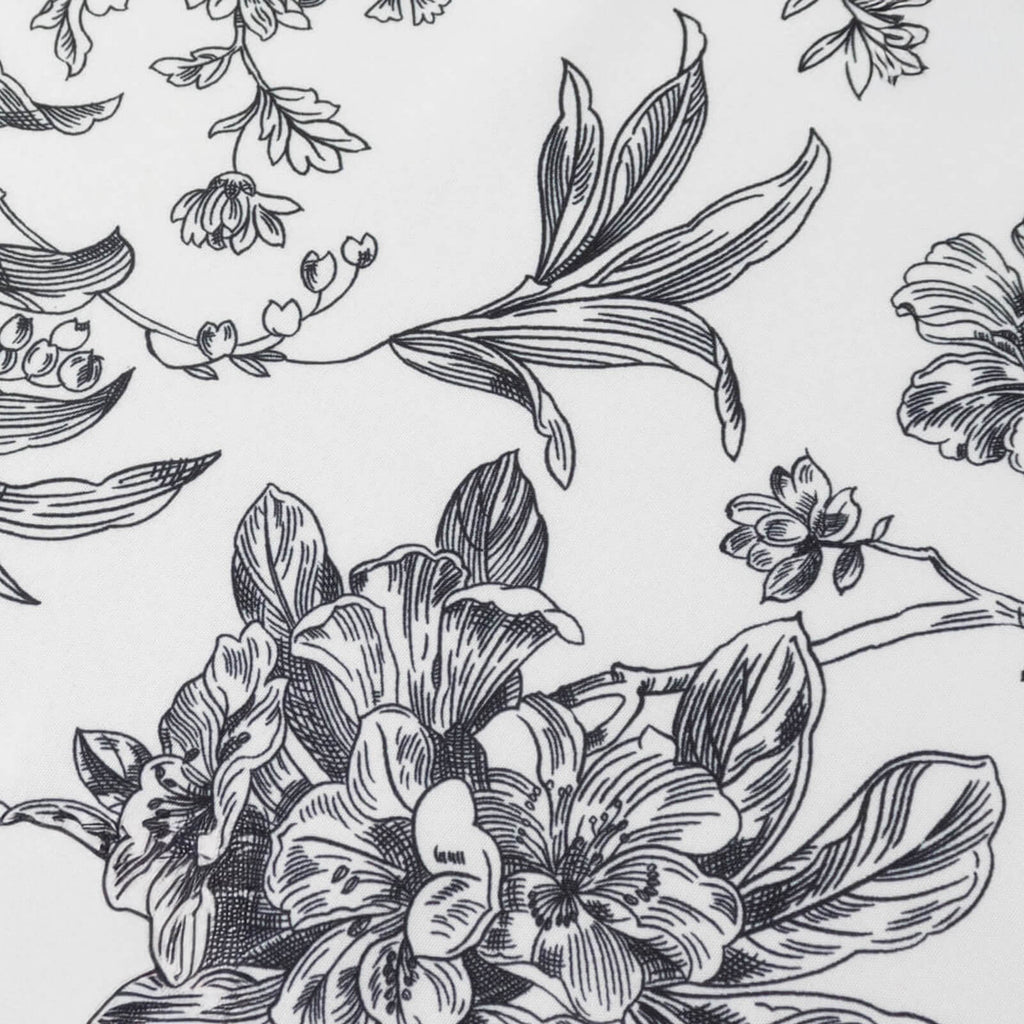 Polyester Table Runner 12"x108" White with Black French Toile Floral Print Reusable Table DÃ©cor - Bell Racket Store