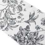 Polyester Table Runner 12"x108" White with Black French Toile Floral Print Reusable Table DÃ©cor - Bell Racket Store