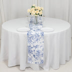 Polyester Table Runner 12"x108" White with Blue French Toile Floral Print - Stylish Reusable Table DÃ©cor - Bell Racket Store