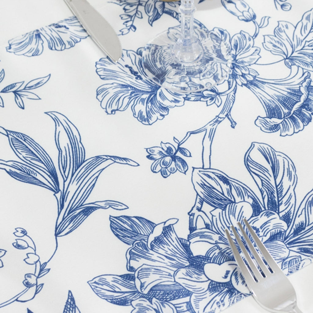 Polyester Table Runner 12"x108" White with Blue French Toile Floral Print - Stylish Reusable Table DÃ©cor - Bell Racket Store
