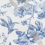 Polyester Table Runner 12"x108" White with Blue French Toile Floral Print - Stylish Reusable Table DÃ©cor - Bell Racket Store