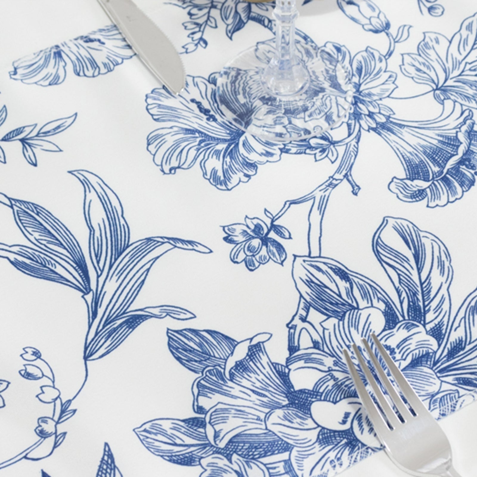 Polyester Table Runner 12"x108" White with Blue French Toile Floral Print - Stylish Reusable Table DÃ©cor - Bell Racket Store