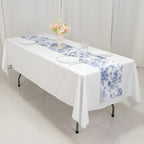Polyester Table Runner 12"x108" White with Blue French Toile Floral Print - Stylish Reusable Table DÃ©cor - Bell Racket Store